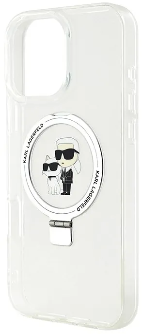 Чехол Lagerfeld для iPhone 16 Pro PC/TPU + Ring Stand NFT Karl & Choupette Hard, Прозрачный (MagSafe)