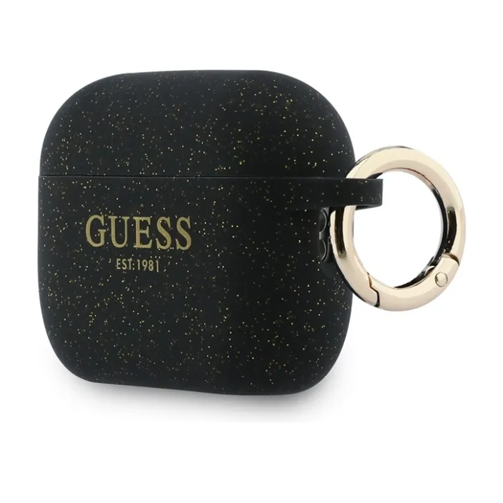 Чехол Guess для Airpods Pro 3 Silicone with ring Glitter/Black, чёрный с блёстками