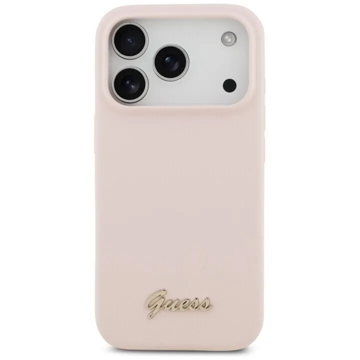 Чехол Guess для iPhone 17 Pro Liquid silicone Gold metal logo & Camera Hard, розовый