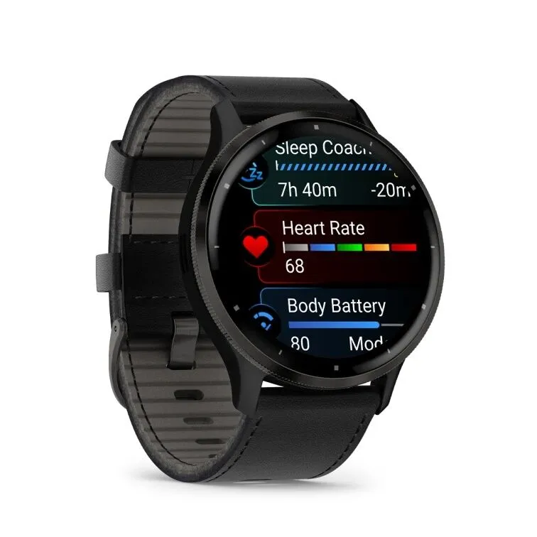 Смарт-часы Garmin VENU 3 черные с серым безелем и кожаным ремешком