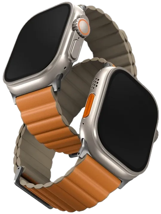 Ремешок Uniq для Apple Watch 49/45/44/42 mm Revix Premium Ed. Leather/Silicone, оранжевый/хаки