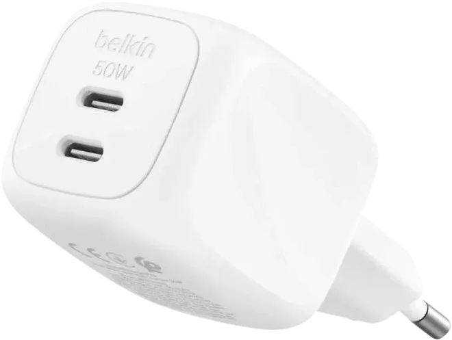 Сетевое зарядное устройство Belkin BoostCharge Pro 2*USB-C Wall Charger GaN 50W With PPS, белый