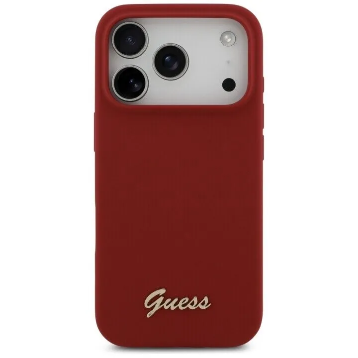 Чехол Guess для iPhone 17 Pro Liquid silicone Gold metal logo & Camera Hard, красный