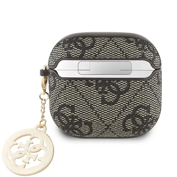 Чехол Guess для Airpods 4 PU leather 4G with Classic metal logo and Diamond charm Коричневый