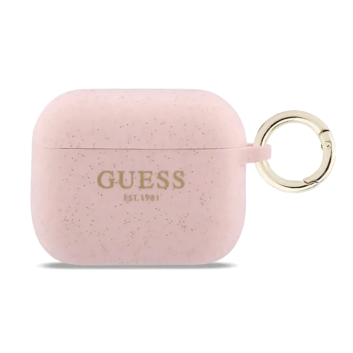 Чехол Guess для Airpods Pro 3 Silicone with ring Glitter/Pink, розовый с блёстками