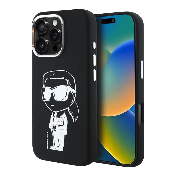 Чехол Lagerfeld для iPhone 16 Pro Max Liquid Silicone NFT Graffiti Karl Ikonik Hard Black (MagSafe)