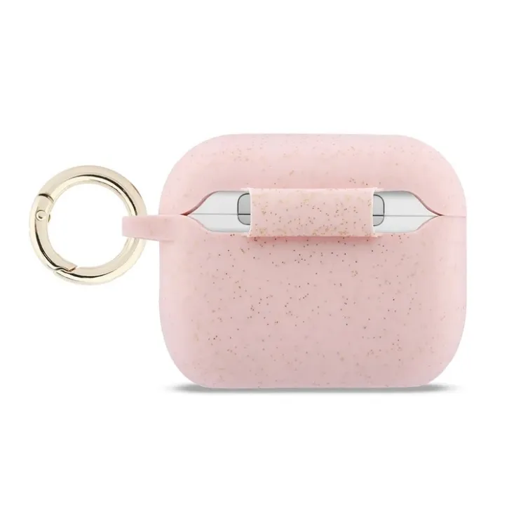 Чехол Guess для Airpods Pro 3 Silicone with ring Glitter/Pink, розовый с блёстками