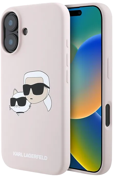 Чехол Lagerfeld для iPhone 16 Liquid Silicone NFT Karl & Choupette Heads Hard Pink (MagSafe)
