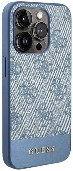 Чехол Guess для iPhone 15 Pro Max PU 4G Bottom stripe Metal logo Hard, Синий
