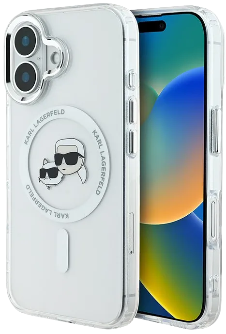 Чехол Lagerfeld для iPhone 16 PC/TPU NFT Karl & Choup Head Metal camera Hard White (MagSafe)