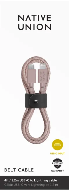 Кабель зарядный Native Union USB-C/LIGHTNING, 1,2м, розовый