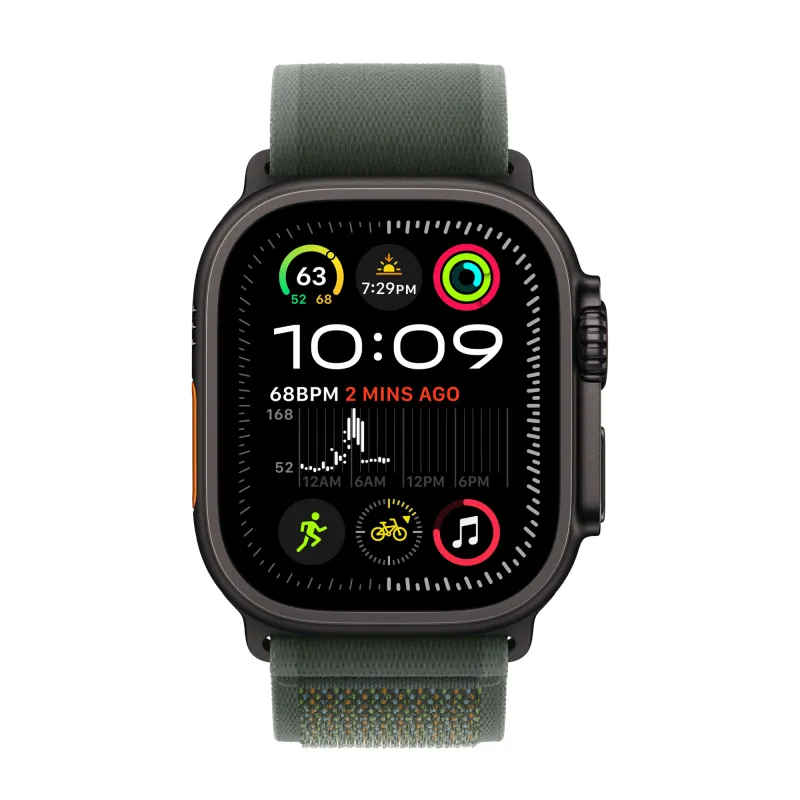 Apple Watch Ultra 2 GPS + Cellular, 49 мм, корпус из черного титана, ремешок Trail зеленого цвета