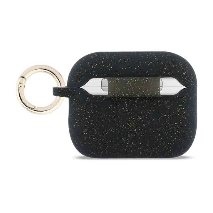Чехол Guess для Airpods Pro 3 Silicone with ring Glitter/Black, чёрный с блёстками