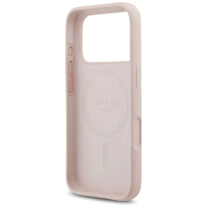 Чехол Guess для iPhone 17 Pro Liquid silicone Gold metal logo & Camera Hard, розовый