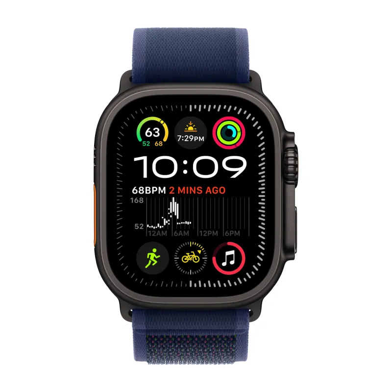 Apple Watch Ultra 2 GPS + Cellular, 49 мм, корпус из черного титана, ремешок Trail синего цвета