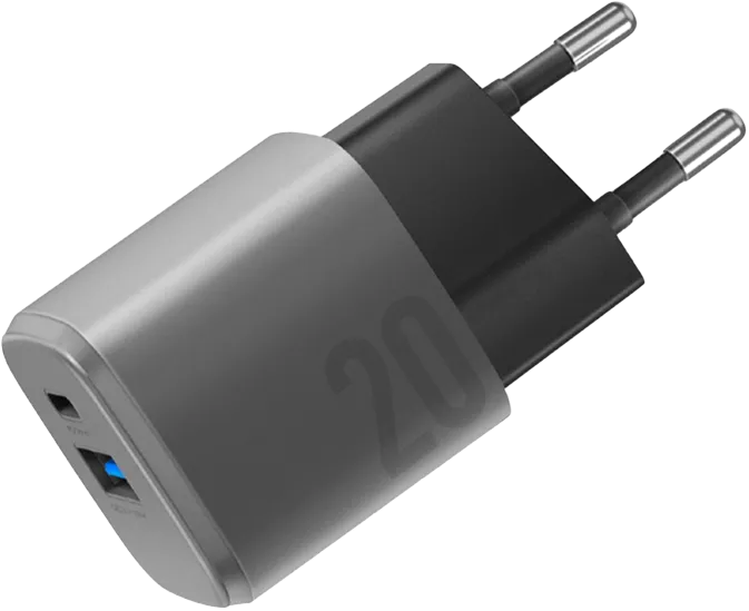 Сетевое зарядное устройство EnergEA Ampcharge GaN20, USB-C PD20 + USB-A QC18 total 20W Gunmetal