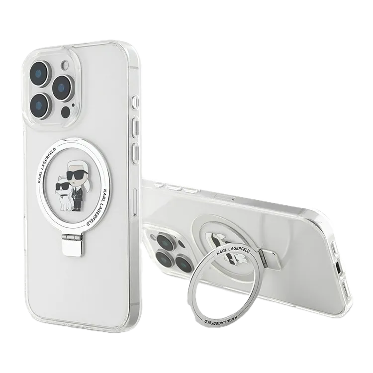 Чехол Lagerfeld для iPhone 16 Pro PC/TPU + Ring Stand NFT Karl & Choupette Hard, Прозрачный (MagSafe)