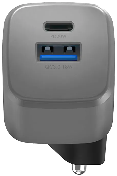 Сетевое зарядное устройство EnergEA Ampcharge GaN20, USB-C PD20 + USB-A QC18 total 20W Gunmetal