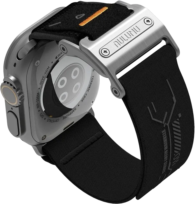 Ремешок Aulumu A11 для Apple Watch, черный, с серебристой магнитной пряжкой