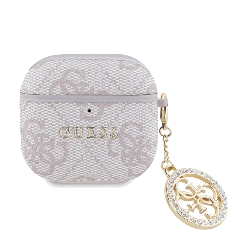 Чехол Guess для Airpods 4 PU leather 4G with Classic metal logo and Diamond charm Розовый