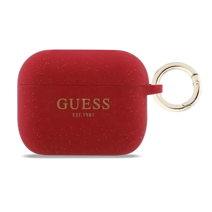 Чехол Guess для Airpods Pro 3 Silicone with ring Glitter/Fuchsia, фуксия с блёстками