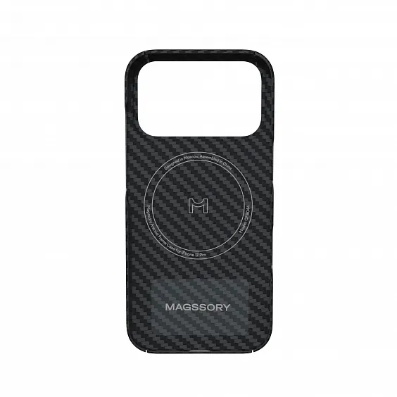 Чехол Magssory для iPhone 17 Pro, кевлар (арамид), с магнитами, совместимый с MagSafe, чёрный