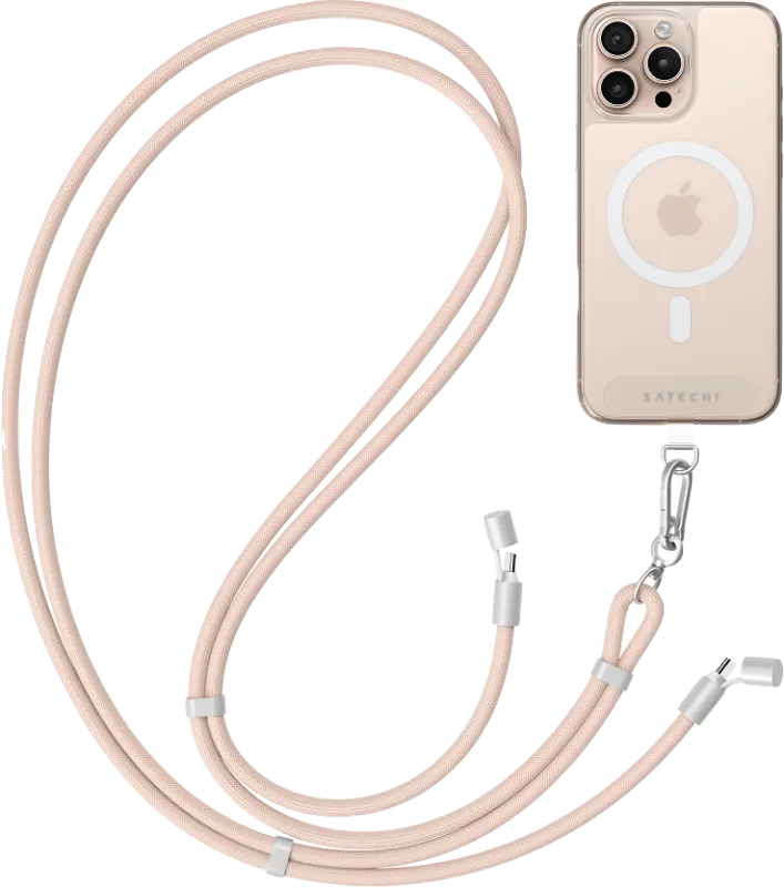 Зарядный кабель - ремень через плечо Satechi OntheGo Crossbody Lanyard Cable 60W, пыльно-розовый