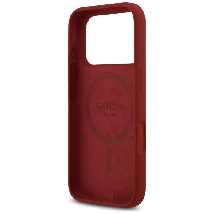 Чехол Guess для iPhone 17 Pro Liquid silicone Gold metal logo & Camera Hard, красный