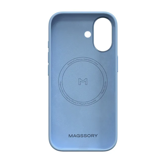 Чехол Magssory для iPhone 17, силикон, с магнитами, совместимый с MagSafe, голубой