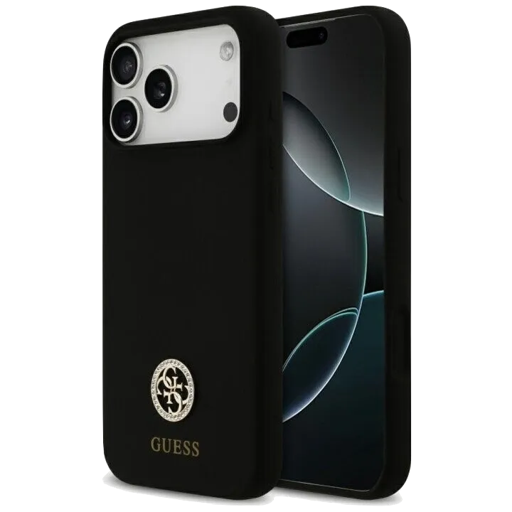 Чехол Guess для iPhone 17 Pro Max Liquid silicone with 4G Diamond metal logo Hard, чёрный