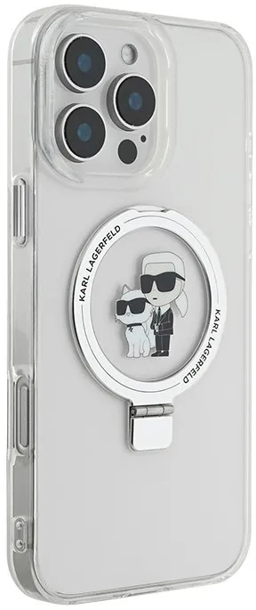 Чехол Lagerfeld для iPhone 16 Pro PC/TPU + Ring Stand NFT Karl & Choupette Hard, Прозрачный (MagSafe)