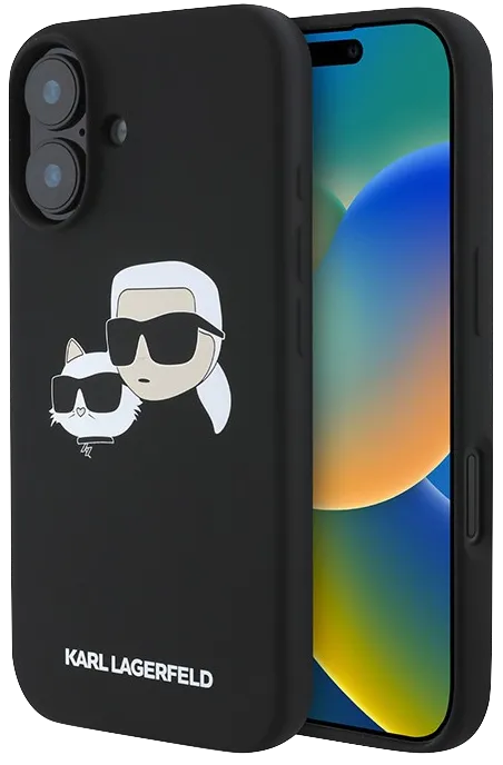 Чехол Lagerfeld для iPhone 16 Liquid Silicone NFT Karl & Choupette Heads Hard Black (MagSafe)