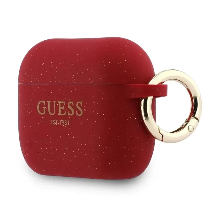 Чехол Guess для Airpods Pro 3 Silicone with ring Glitter/Fuchsia, фуксия с блёстками