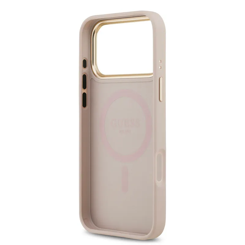 Чехол Guess для iPhone 17 Pro Max PU 4G Classic metal logo Gold camera Hard, розовый