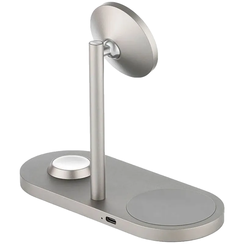 Беспроводное зарядное устройство uBear Stage Pro, 3-в-1, MagSafe совместимое, цвета титан