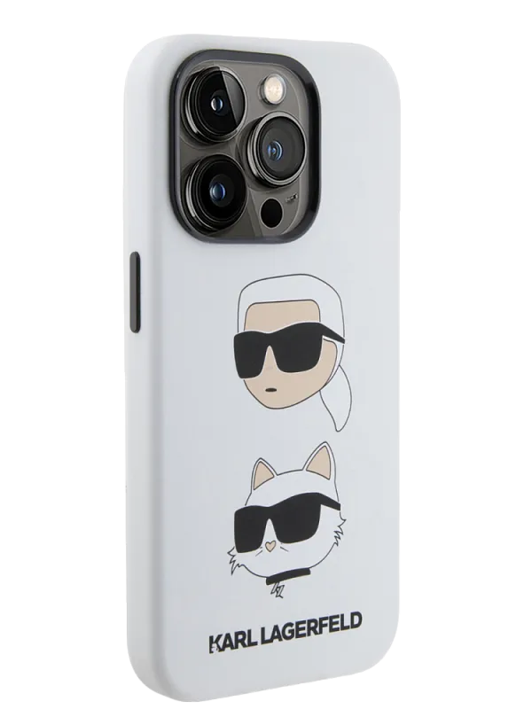 Чехол Lagerfeld для iPhone 15 Pro чехол Liquid Silicone NFT Karl & Choupette heads Hard White