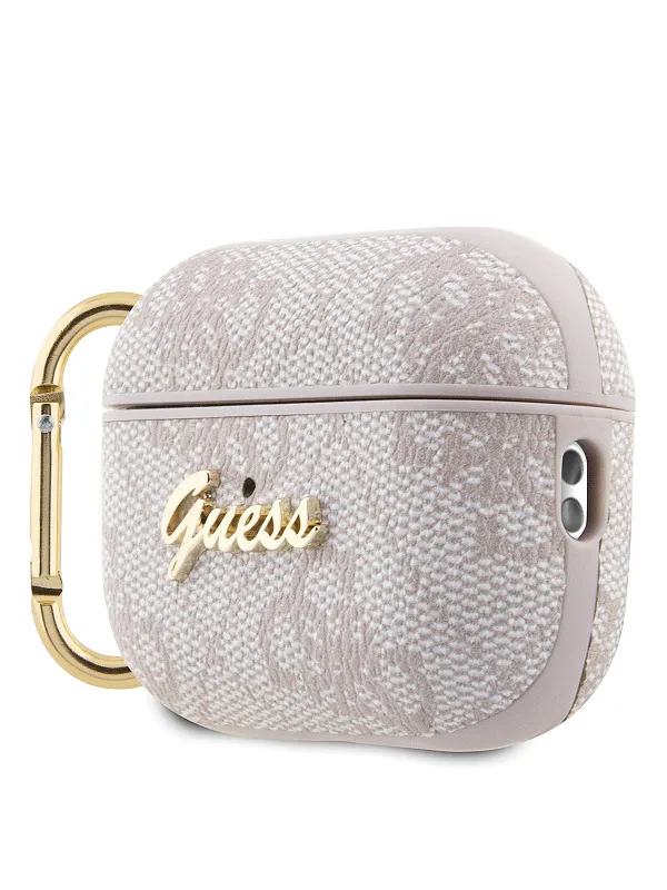 Чехол Guess для Airpods Pro 2 PU leather 4G with metal logo and carabin Pink