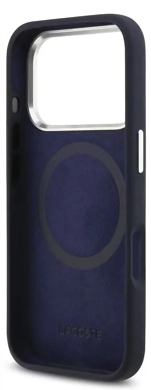 Чехол Lacoste для iPhone 17 Pro Max Liquid silicone Lacquer Metal logo & Cam Hard, «морской синий»