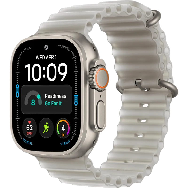Apple Watch Ultra 4, 49 мм, корпус из бежевого титана, полупрозрачный ремешок Ocean серого цвета
