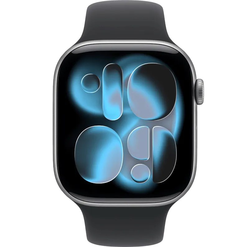 Apple Watch Series 11, 42 мм, корпус из алюминия цвета «серый космос», спортивный ремешок чёрного цвета