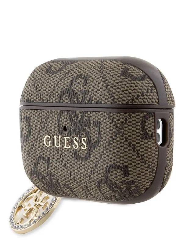 Чехол Guess для Airpods Pro 2 PU leather 4G with metal logo and Diamond charm Brown