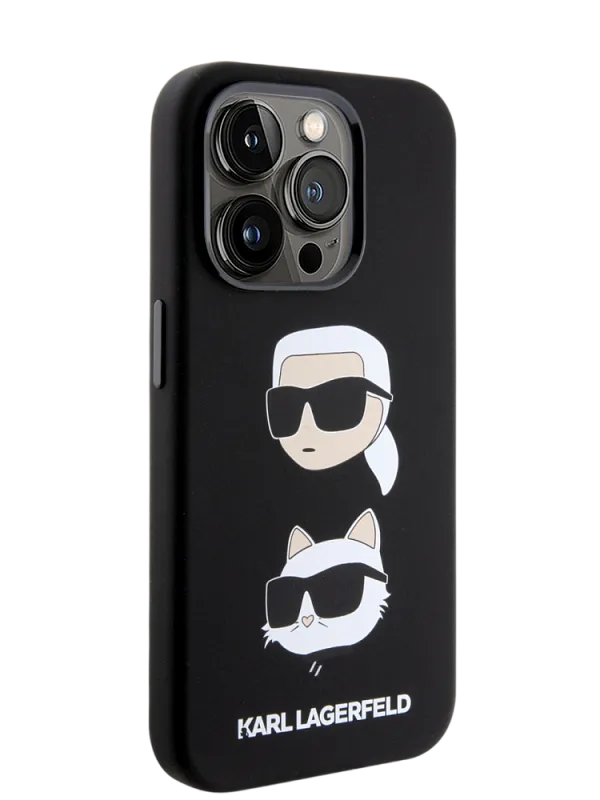 Чехол Lagerfeld для iPhone 15 Pro чехол Liquid Silicone NFT Karl & Choupette heads Hard Black