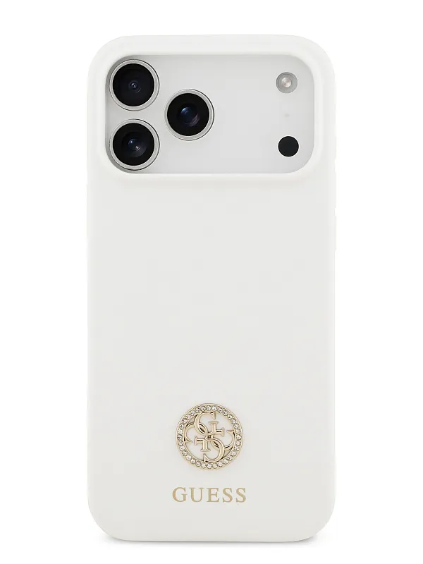 Чехол Guess для iPhone 17 Pro Max Liquid silicone with 4G Diamond metal logo Hard, белый