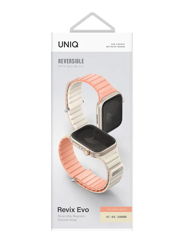 Ремешок Uniq для Apple Watch 41/40/38 mm Revix EVO reversible Magnetic Caspian Crepe Pink/Ivory
