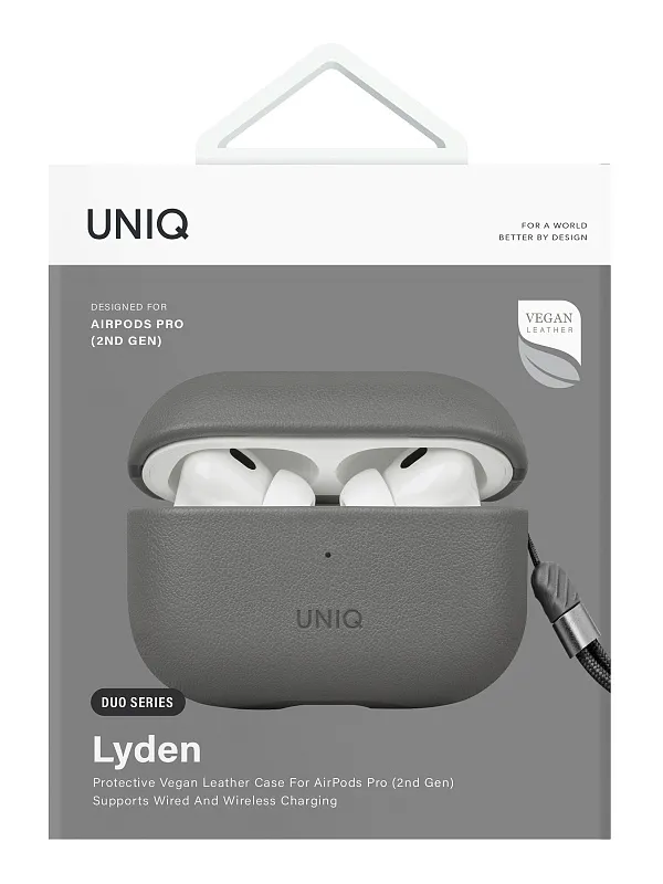 Чехол Uniq для Airpods Pro 2 Lyden DS Leatherette with handstrap Rhino Grey/Black