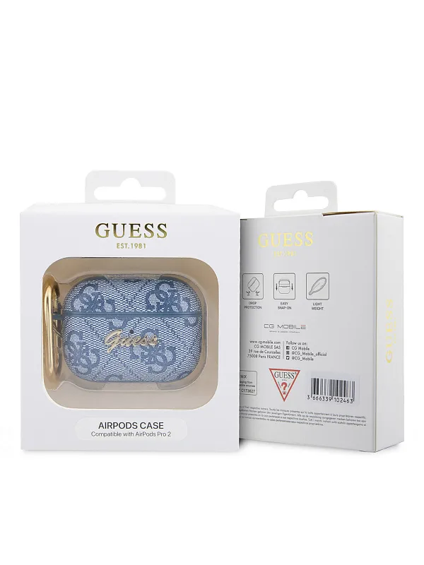 Чехол Guess для Airpods Pro 2 PU leather 4G with metal logo and carabin Blue