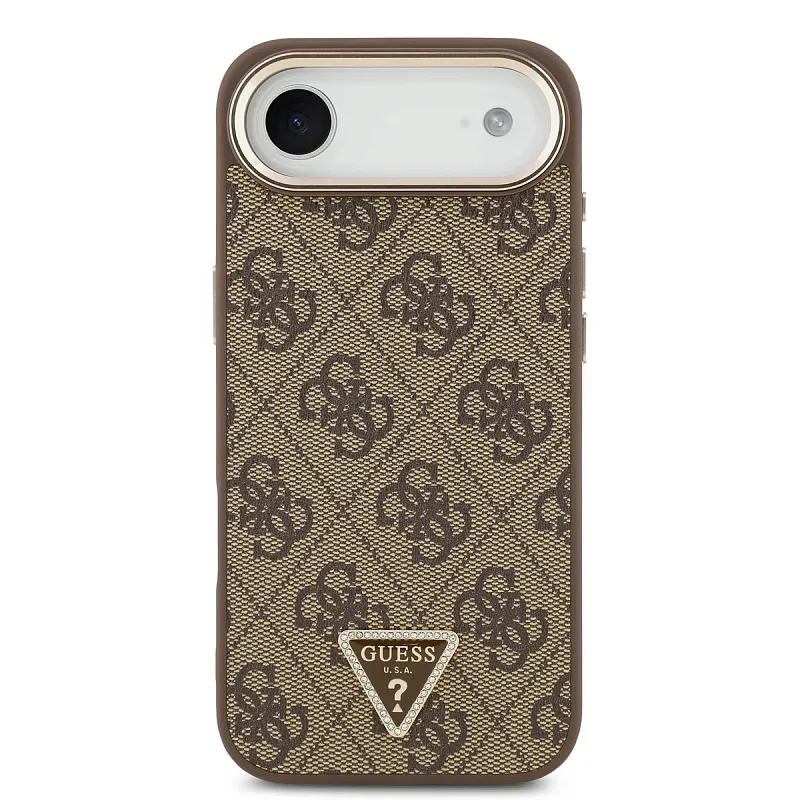 Чехол Guess для iPhone Air PU 4G Triangle Diamond metal logo Gold camera Hard, коричневый