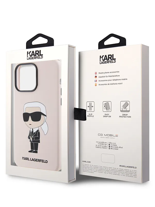 Чехол Lagerfeld для iPhone 15 Pro Max чехол Liquid silicone NFT Karl Ikonik Hard Pink