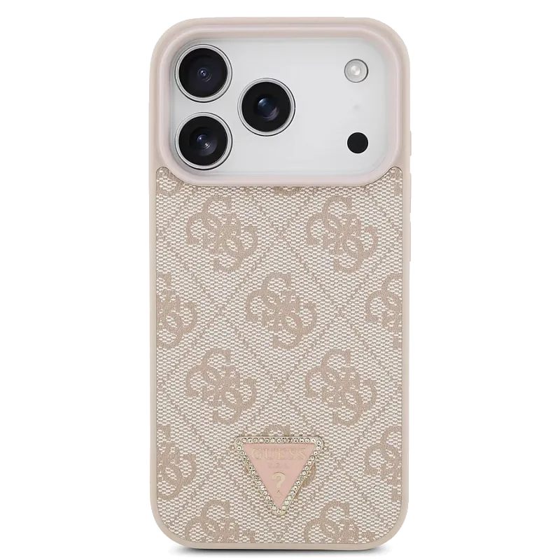 Чехол Guess для iPhone 17 Pro PU 4G Triangle Diamond metal logo Hard, розовый