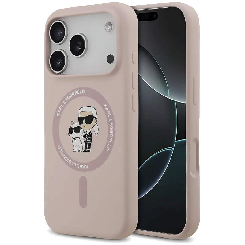 Чехол Lagerfeld для iPhone 17 Pro Liquid Silicone NFT Karl & Choupette Hard, розовый